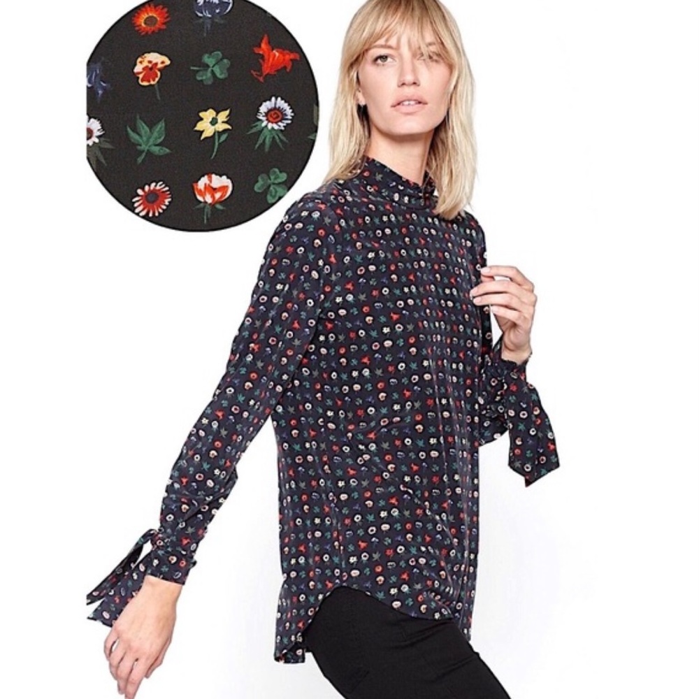 EQUIPMENT AURORA MOCK NECK SILK TIE BLOUSE FLORAL